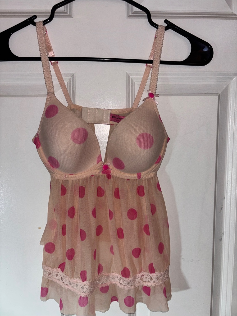 Betsey Johnson Pink Polka Dot Mesh Babydoll on Baby Pink